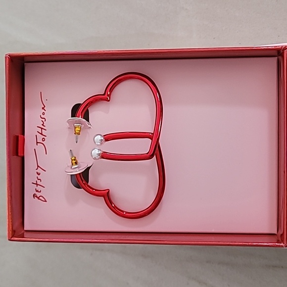 Betsey Johnson Red Heart Hoop Earrings - Picture 2 of 4
